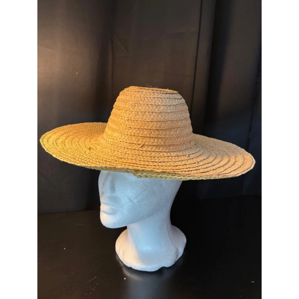 Unbranded Childrens Woven Straw Sun Hat Wide Brim Natural Tan Summer Beach Hat